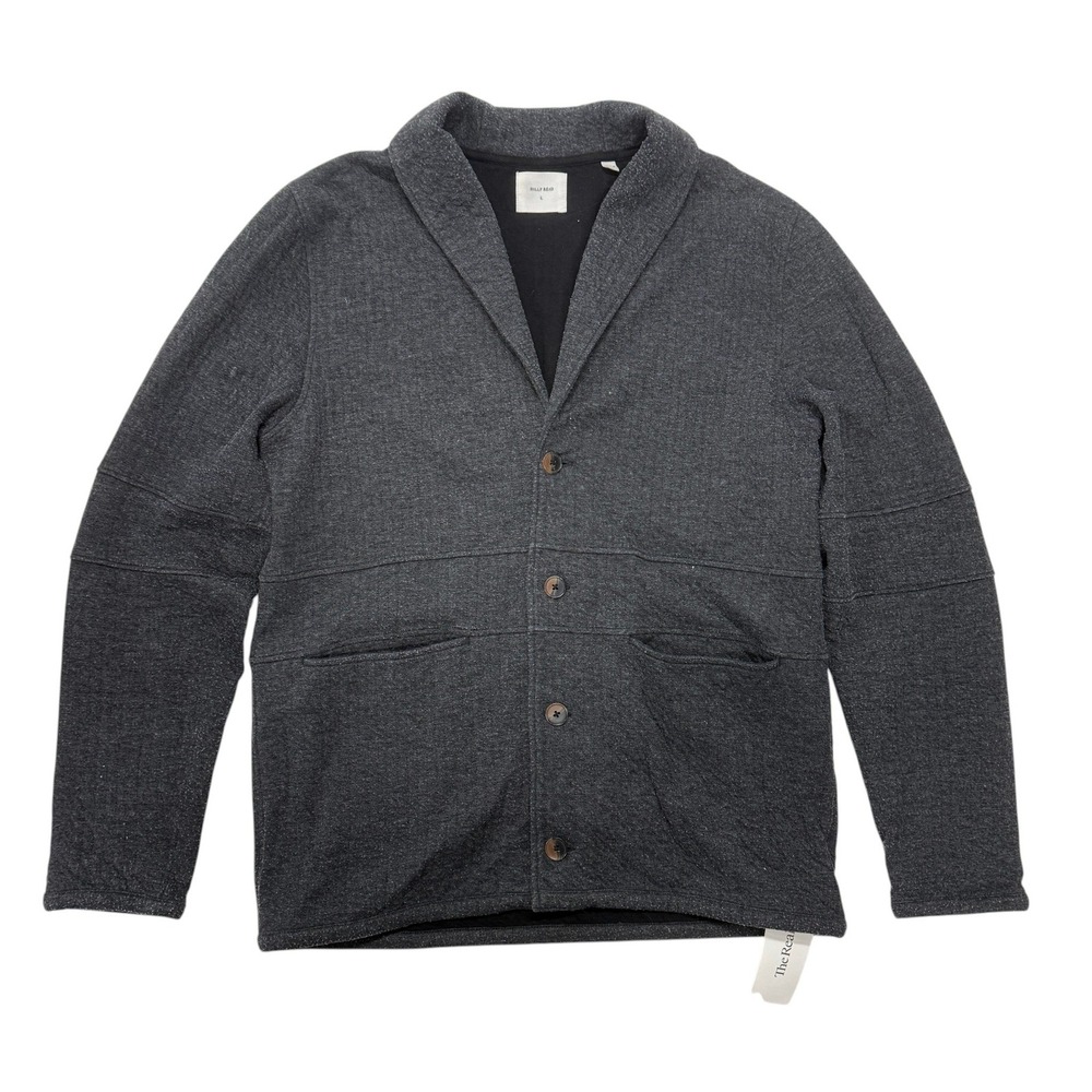 Billy Reid Mens Shawl Collar Cardigan Charcoal Grey Heather Button Sweater Large